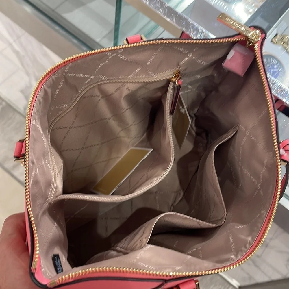 MICHAEL KORS Charlotte Large Leather Top-Zip Tote Tea Rose